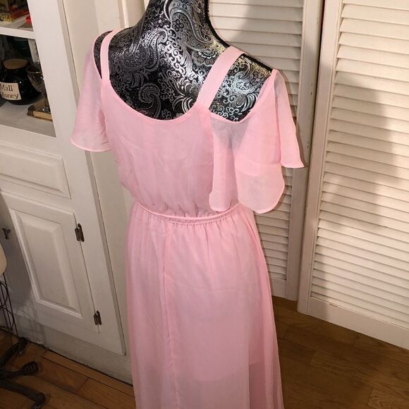 NWT Off Shoulder Hi Lo Chiffon Dress in Perfect Pink - Picture 7 of 13